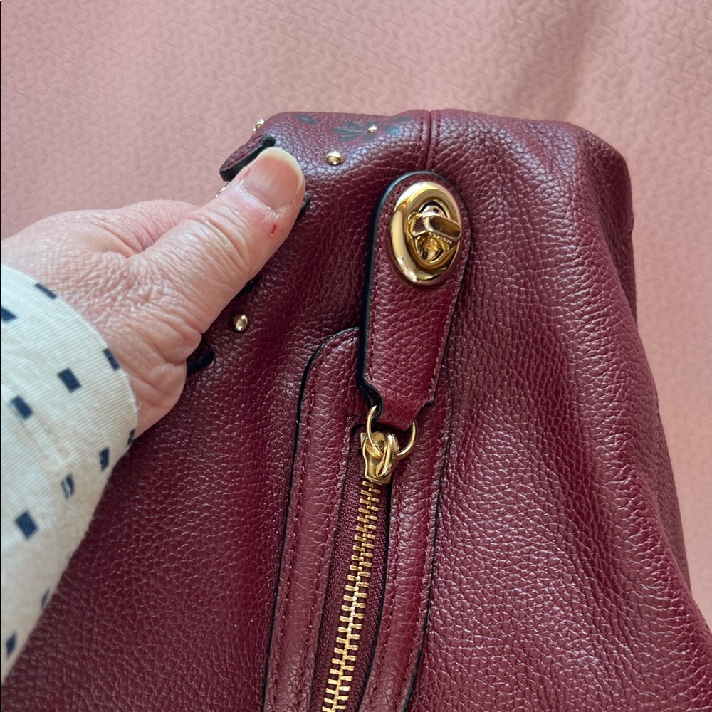 Coach Maroon Edie Floral Embellished Shoulder Bag - Picture 8 of 9